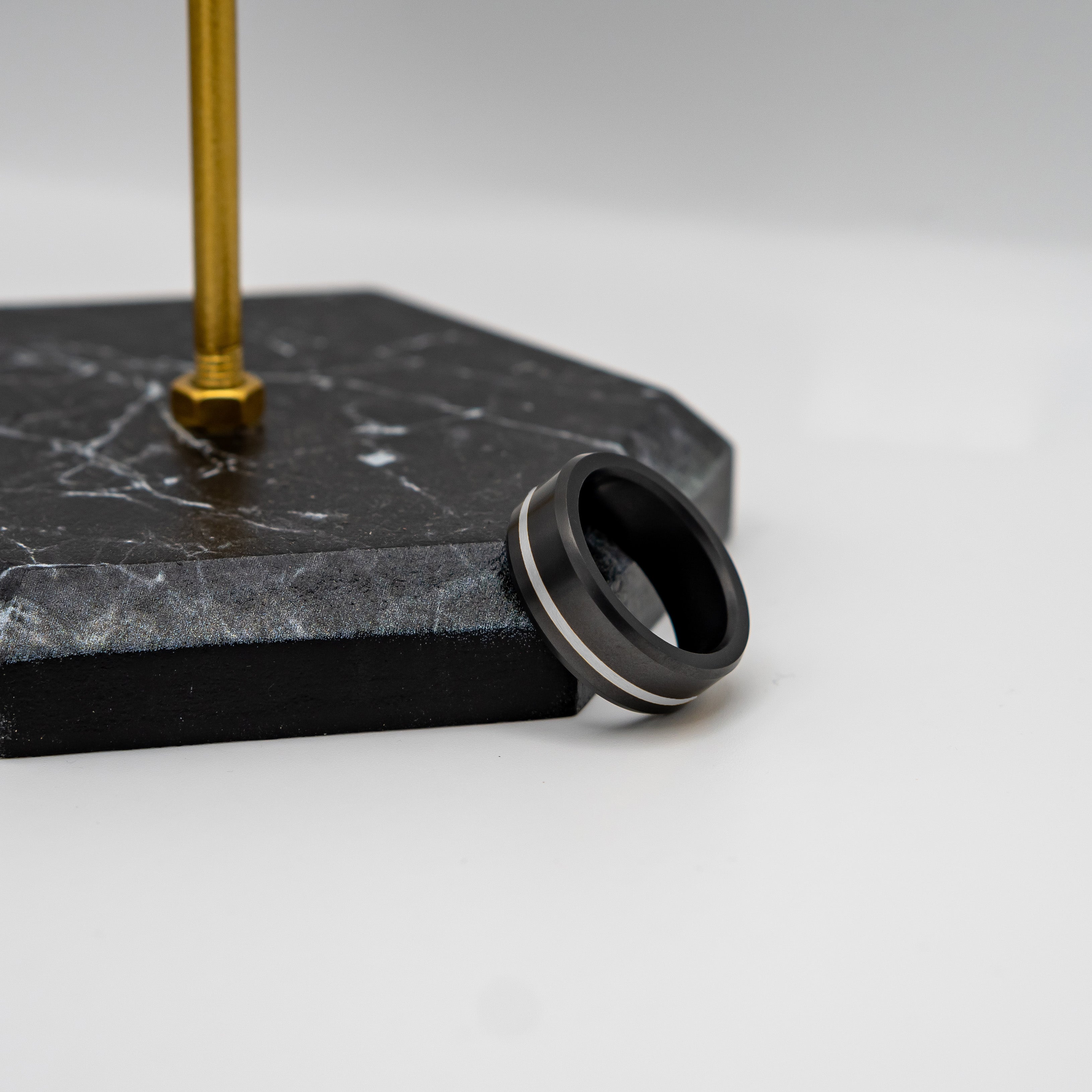 Black Diamond - Men’s Ring 8mm - Offset Inlay Silver - ARES - Elysium Black Diamond