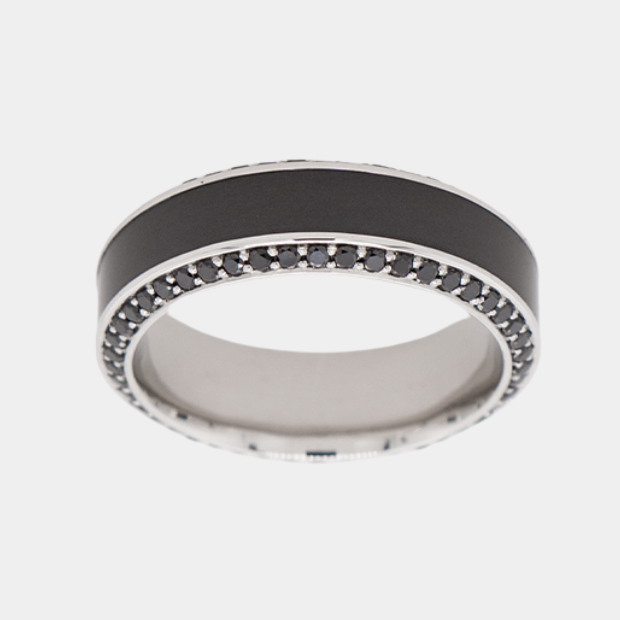 HELIOS - 7mm - Size 10 - Polish Finish - Platinum Band with Black Diamond inlay and Black Diamond Insets - SHIPS WITHIN 2 BUSINESS DAYS
