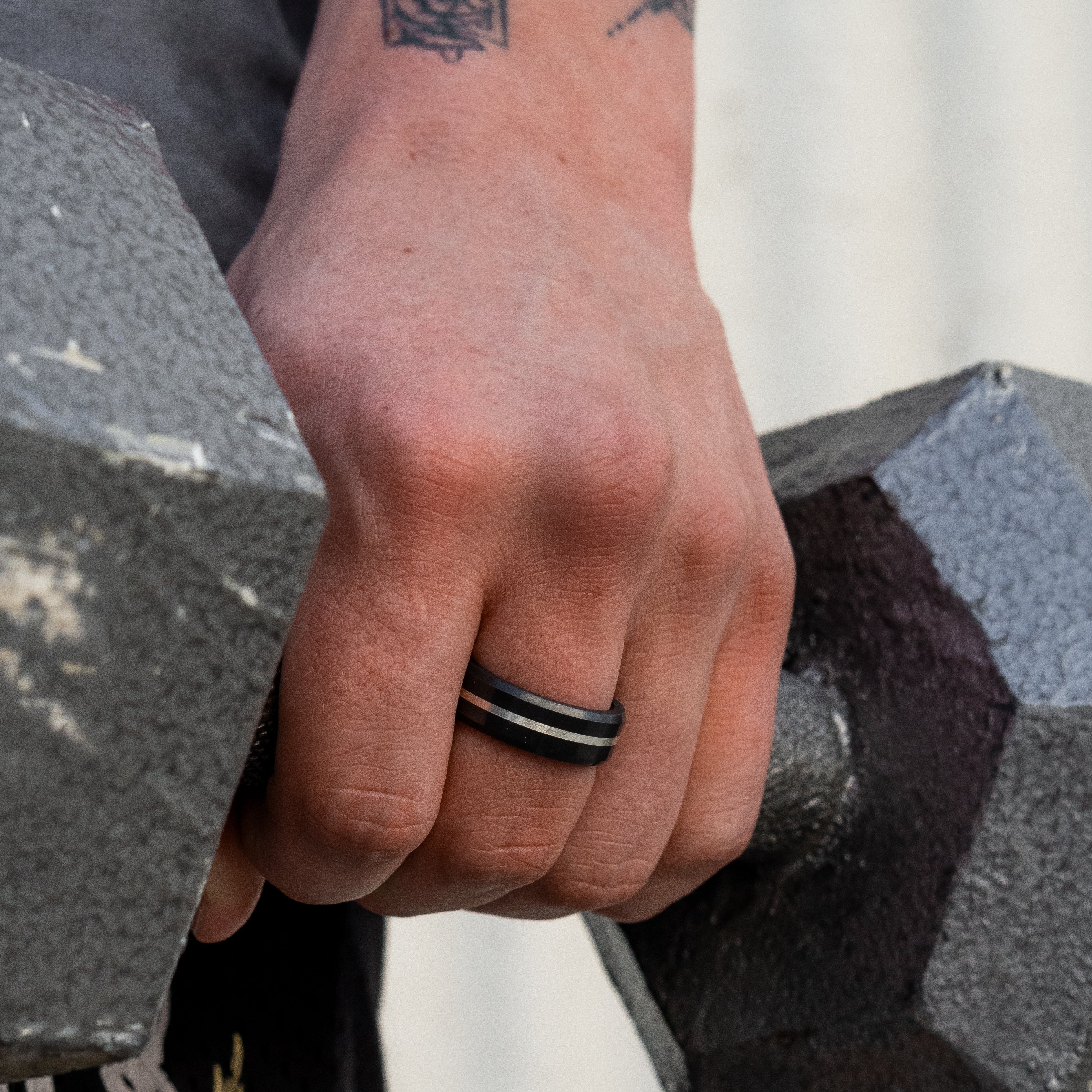 ElysiumBlack.com | Elysium ARES - Solid Black Diamond Ring - Silver Inlay - Image 4