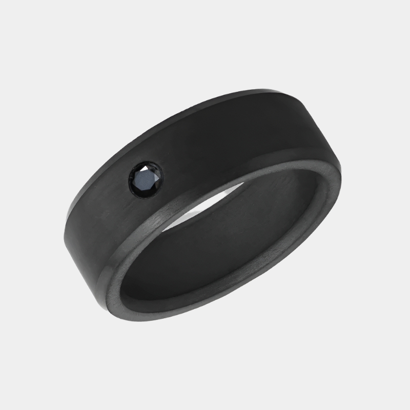 Elysium Ares: Solid Black Diamond Ring with a Black Diamond Inset