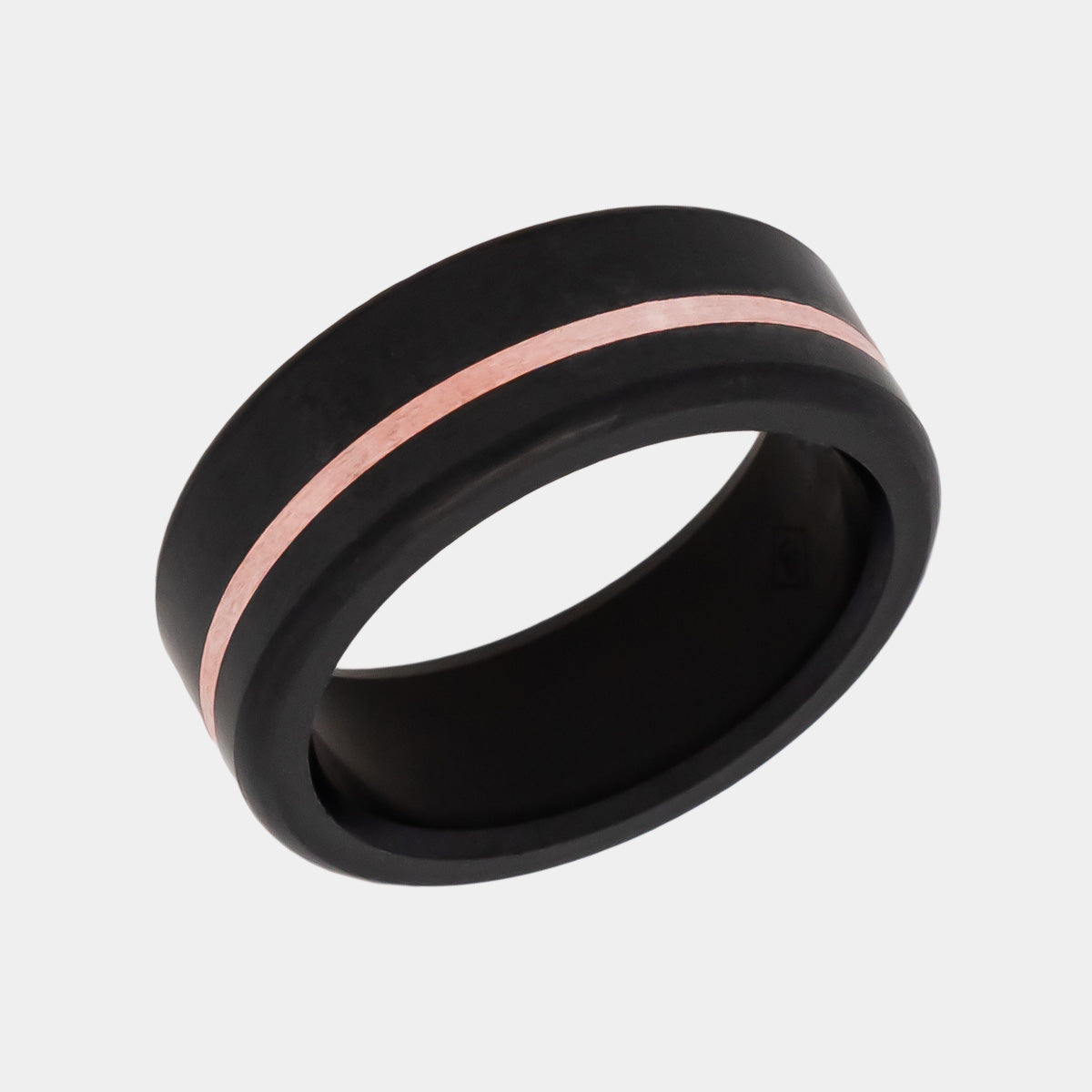 Black Diamond - Men’s Ring 8mm - Offset Inlay Rose Gold - KRATOS - Elysium Black Diamond