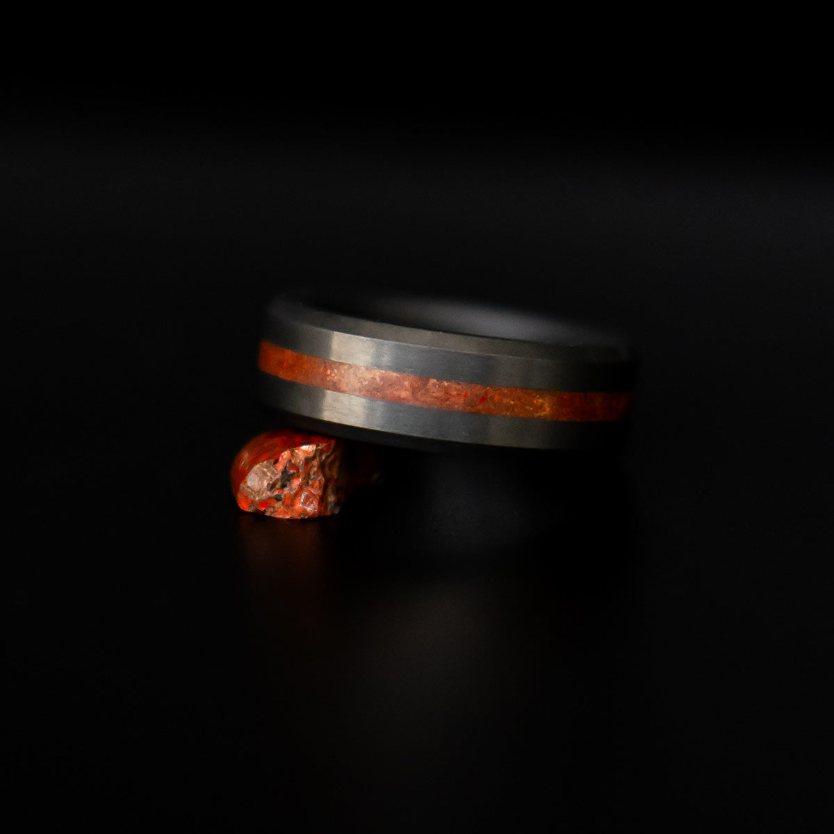 Black Diamond - Men’s Ring 8mm - Dinosaur Bone Inlay - ARES - Elysium Black Diamond