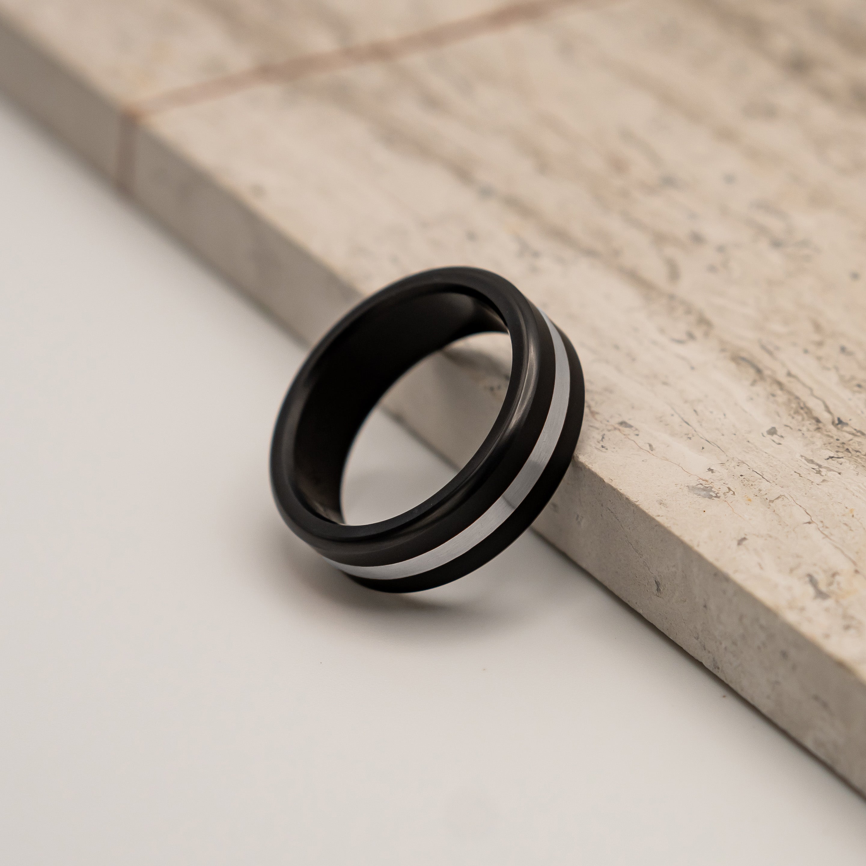 Black Diamond - Men’s Ring 8mm - Silver Inlay - ARES - Elysium Black Diamond