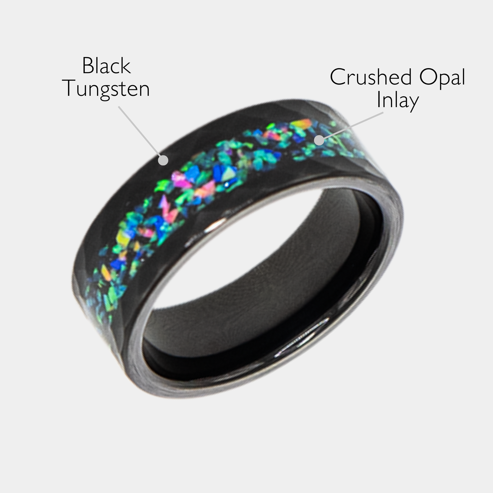 Aeolus ring – solid black diamond with polished beveled edges from the Hustler Collection. Angled view with product name overlay.