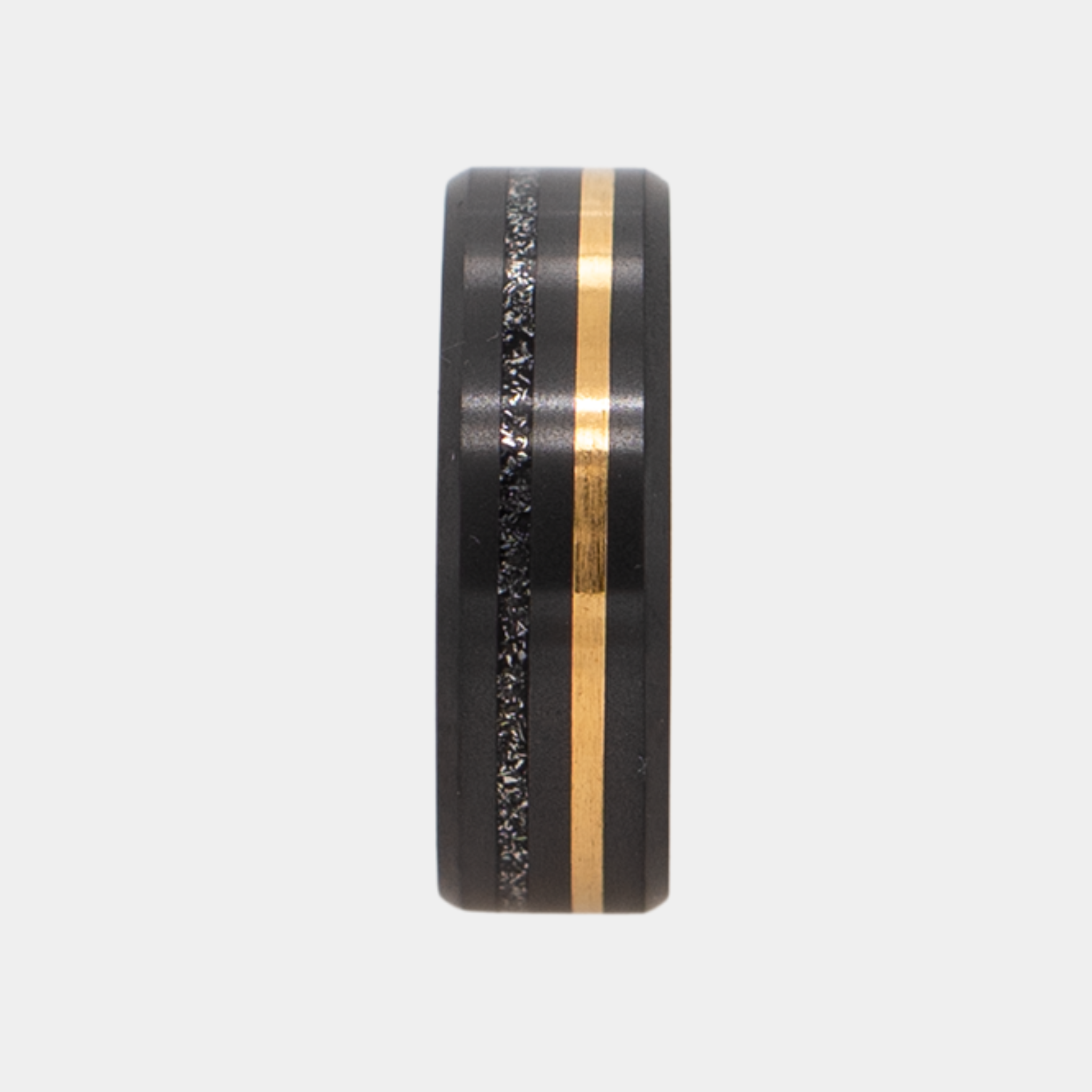 THE ORION - Size 9 - Polished - Meteorite + Yellow Gold Inlay with 14K Yellow Gold Sleeve - Ships Within 2 Business Days
