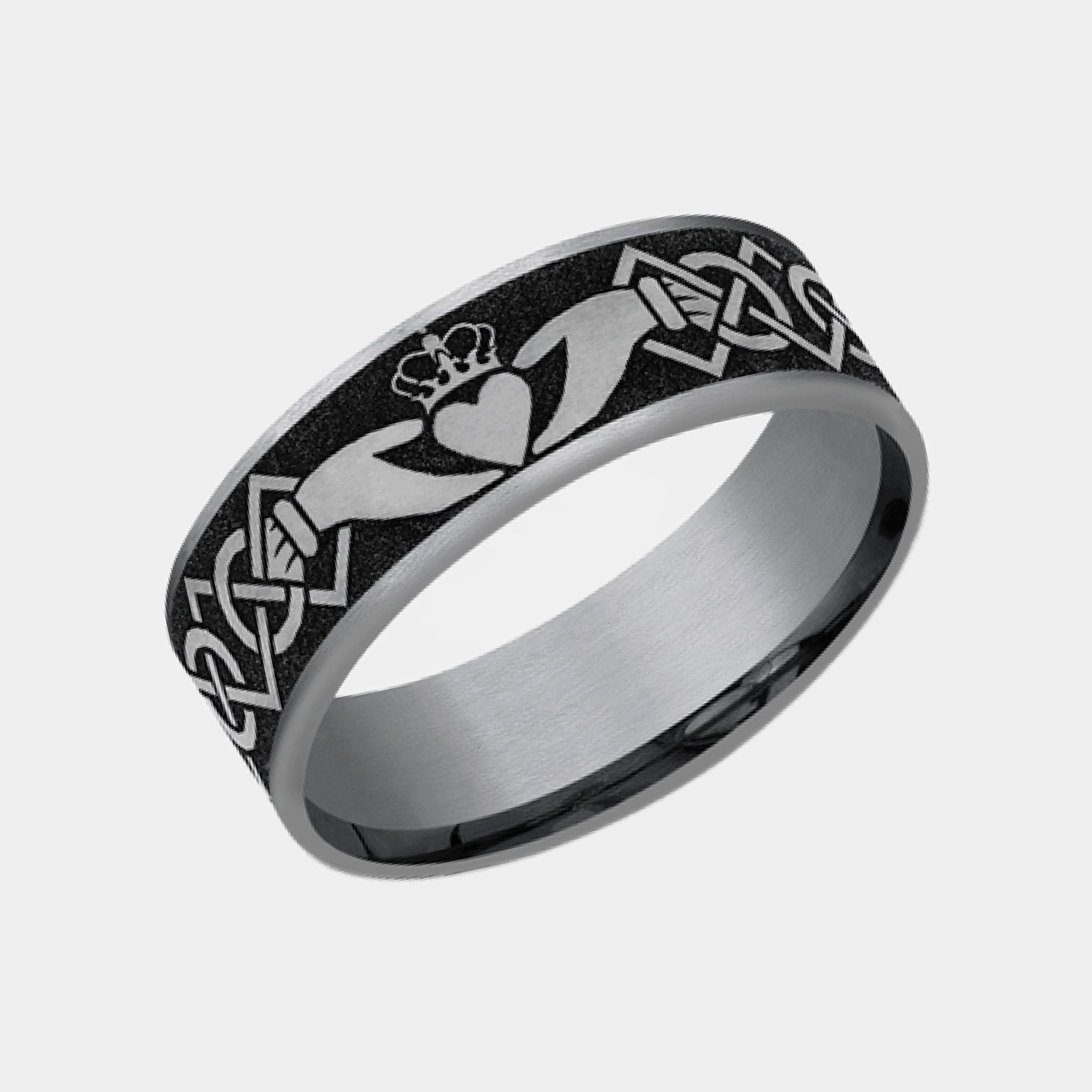 Men's Wedding Band | The Claddagh | Tantalum Grey with Grey Black Titanium | Elysium