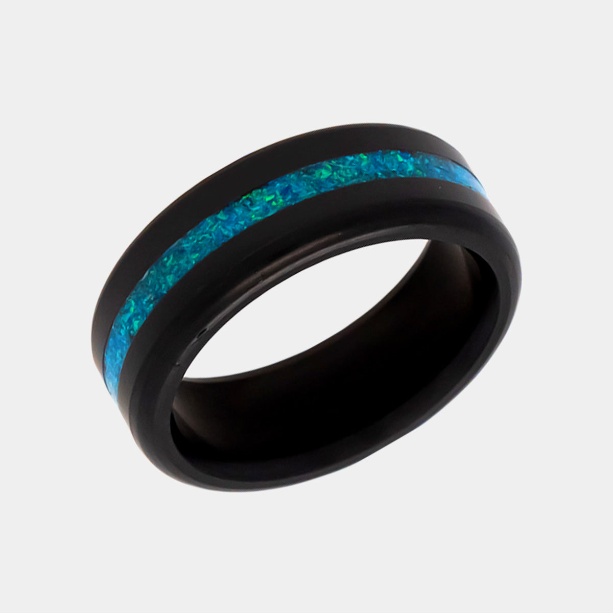 Black Diamond - Men’s Ring 8mm - Blue Opal Inlay - KRATOS - Elysium Black Diamond