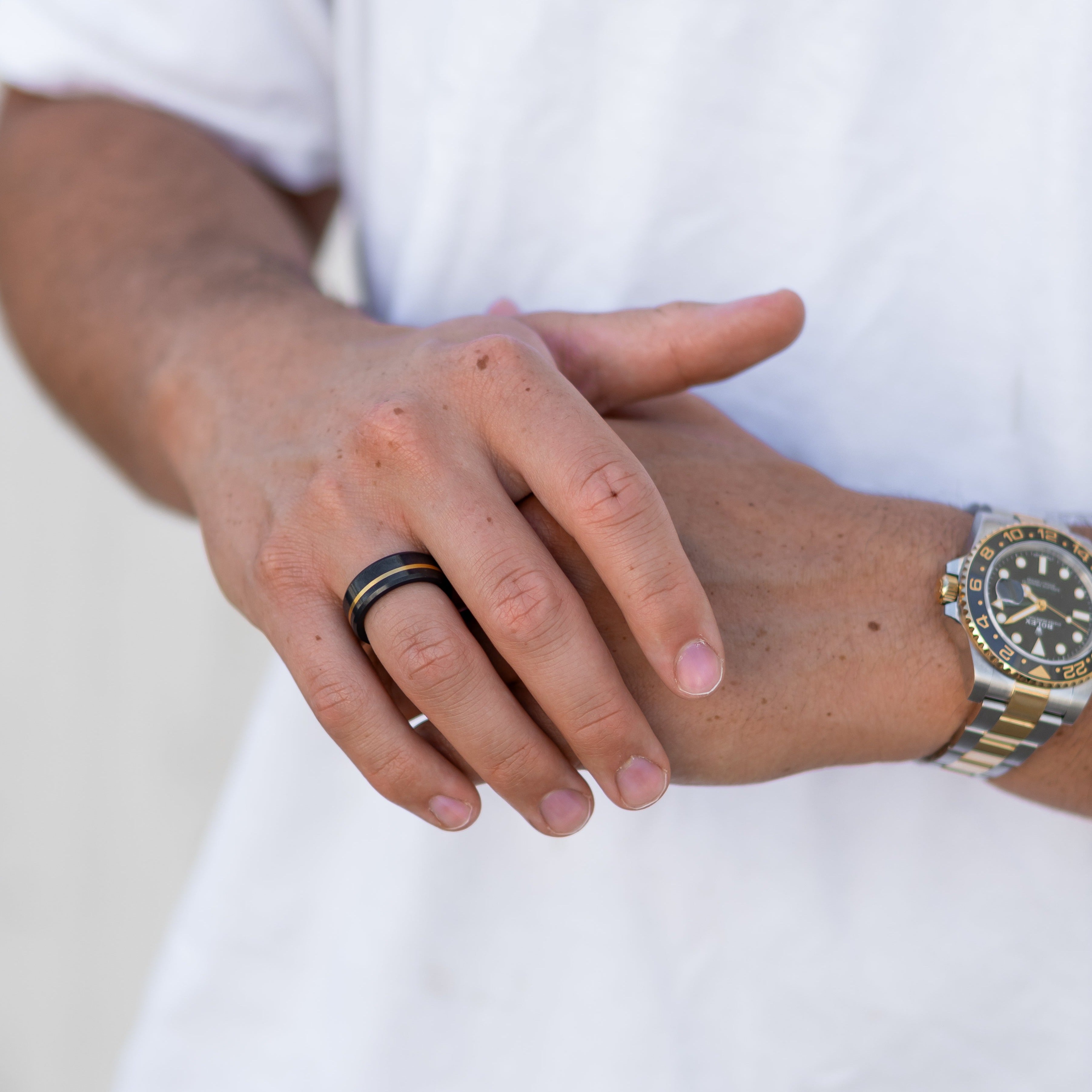 ElysiumBlack.com | Elysium ARES - Solid Black Diamond Ring - Offset Inlay Yellow Gold - Image 3