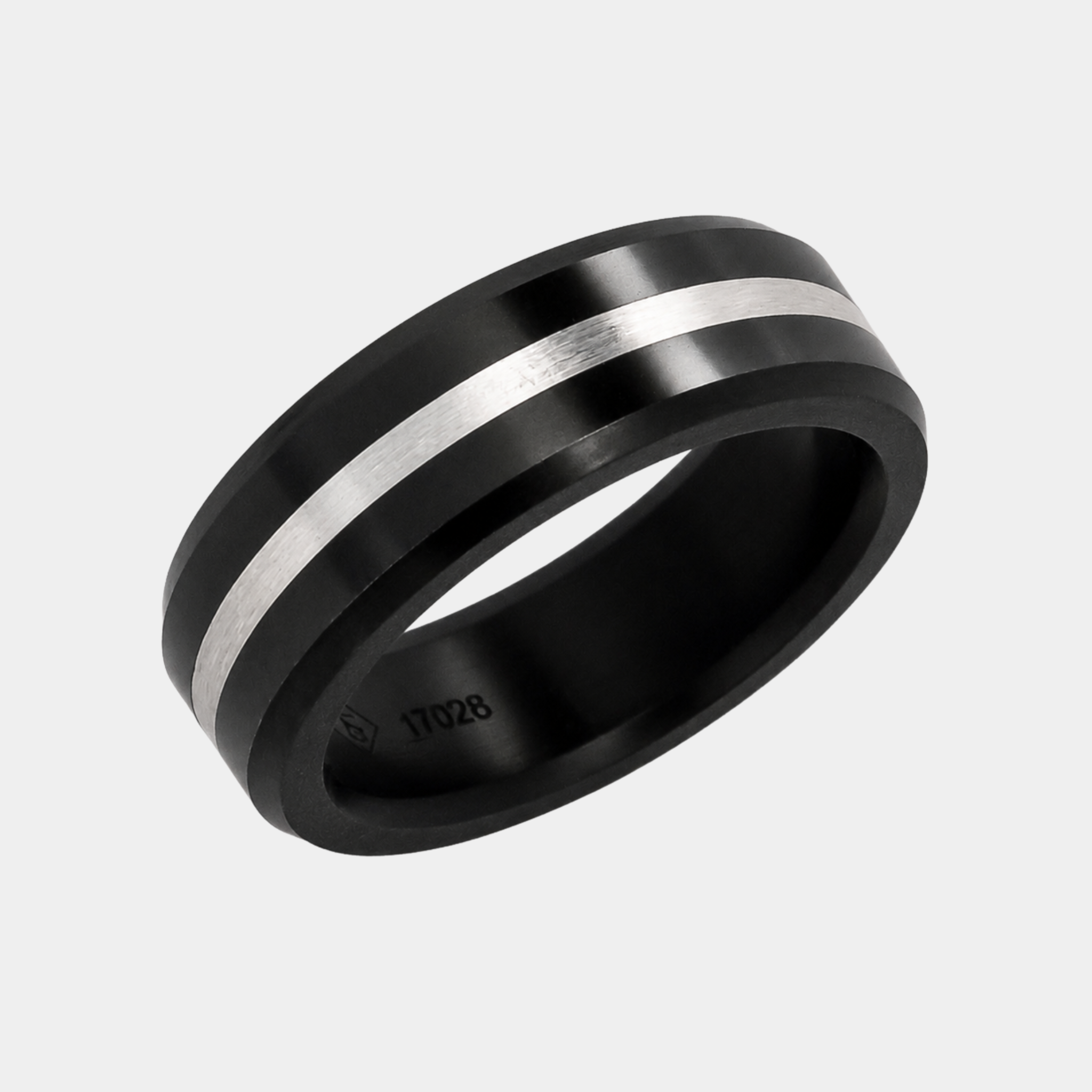 ARES 7mm solid black diamond ring with 1mm platinum inlay