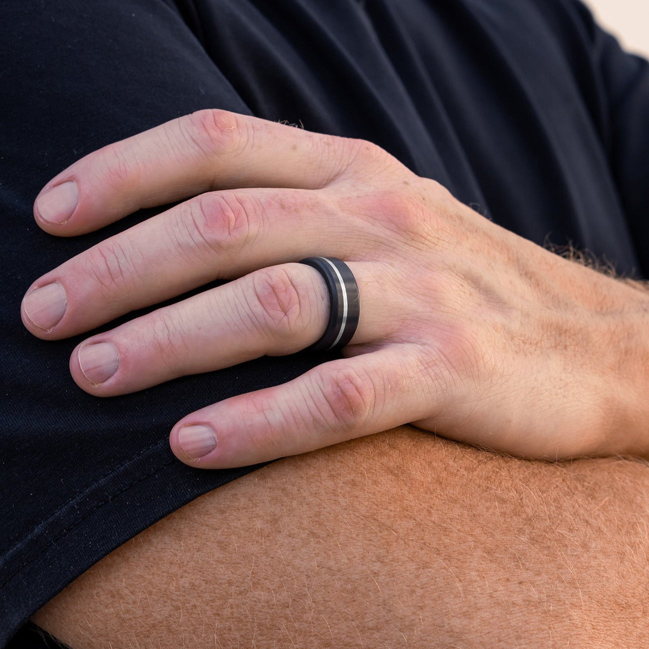 Black Diamond - Men’s Ring 8mm - Offset Inlay Silver - KRATOS - Elysium Black Diamond