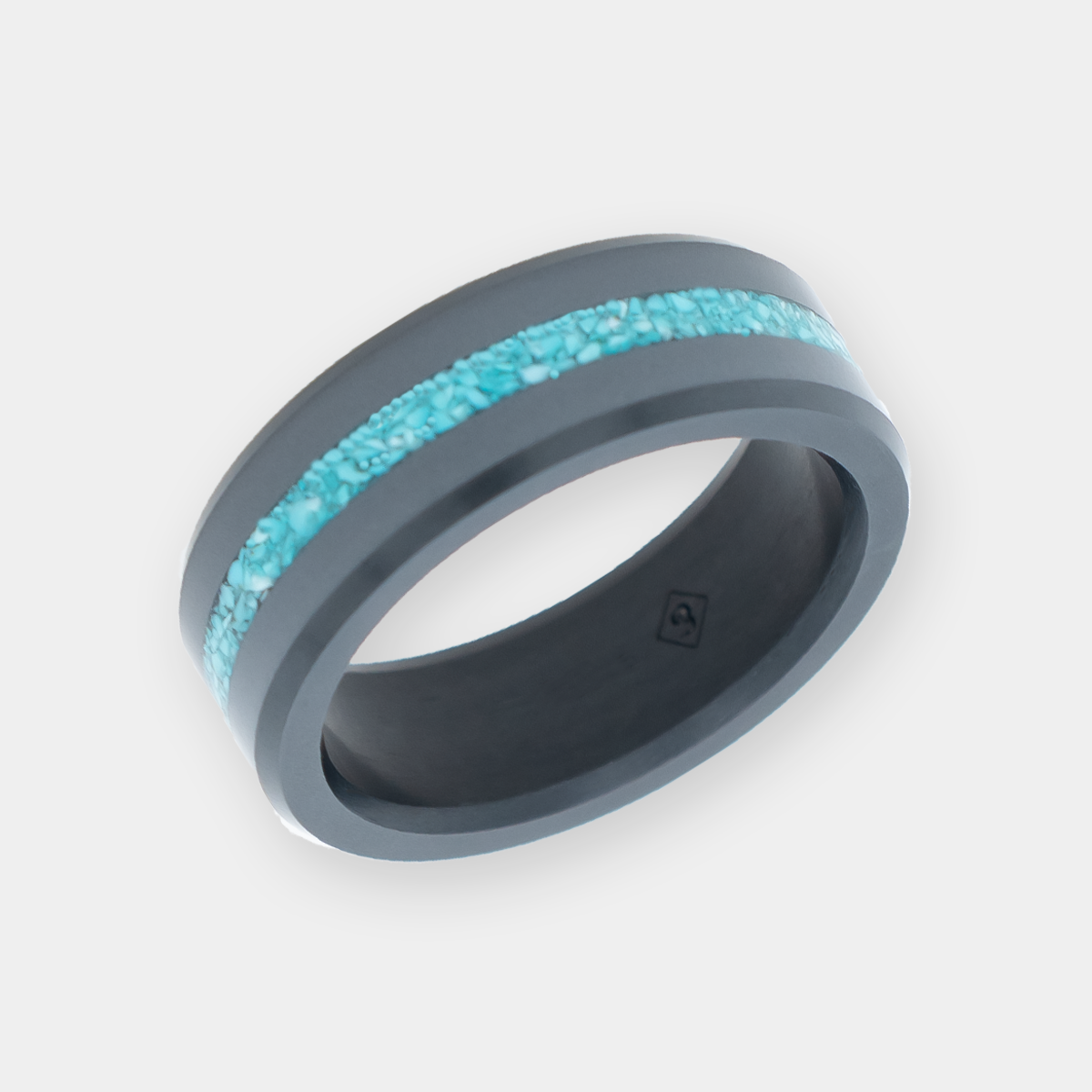 Black Diamond - Men’s Ring 8mm - Authentic Turquoise Stone Inlay - ARES - Elysium Black Diamond